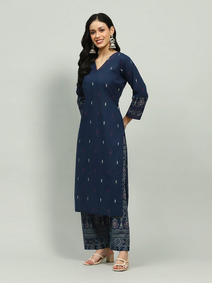 Plain Cotton Blend Kurta With Pants