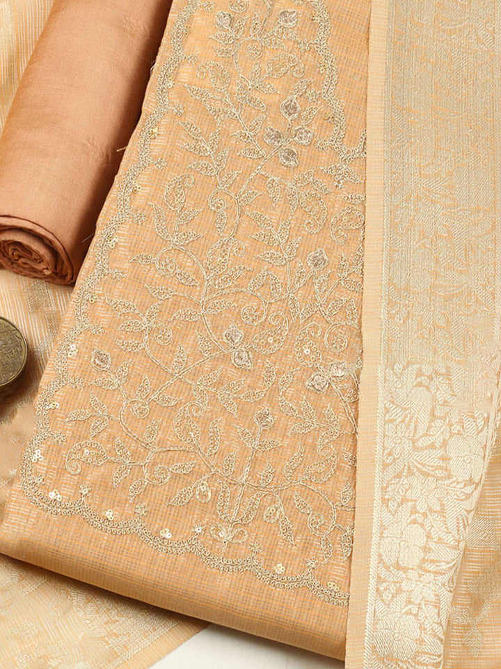 Embroidered Tissue Unstitched Suit With Pant &amp; Dupatta