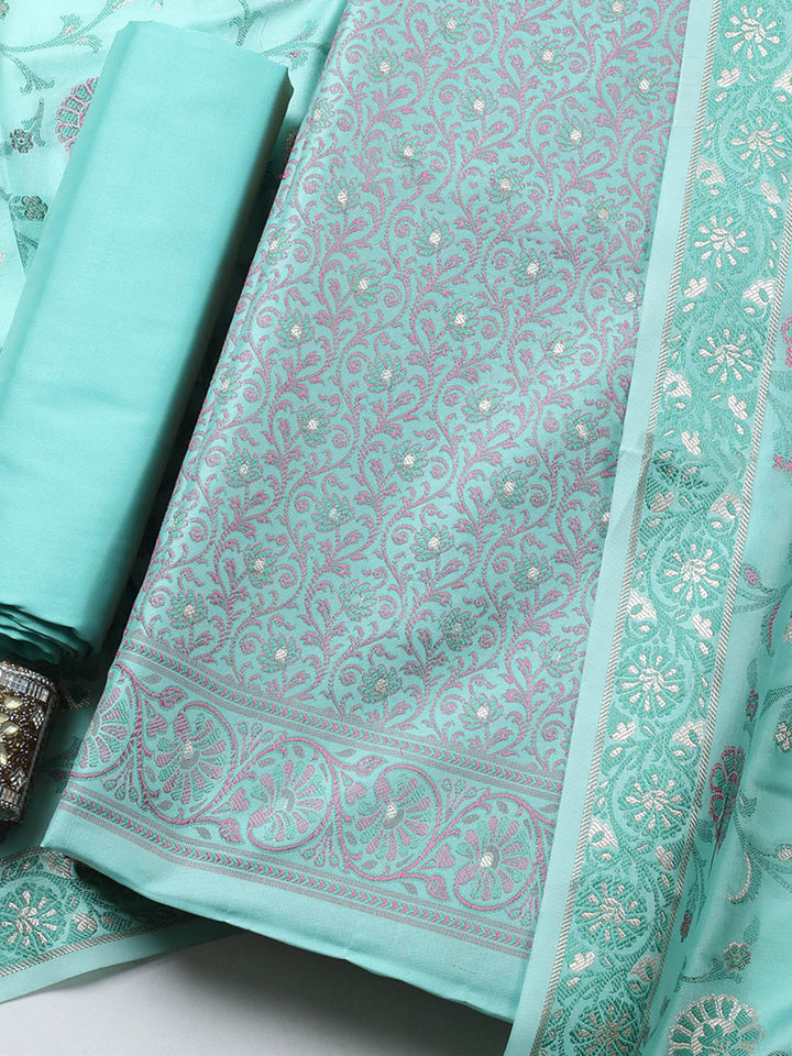 Banarasi Chanderi Unstitched Suit With Pant &amp; Dupatta