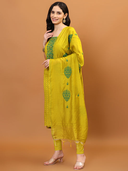 Neck Embroidered Cotton Unstitched Suit Piece With Dupatta