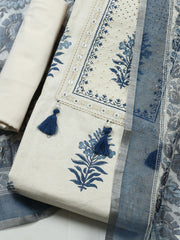 Printed Cotton Blend Unstitched Suit With Pant Dupatta