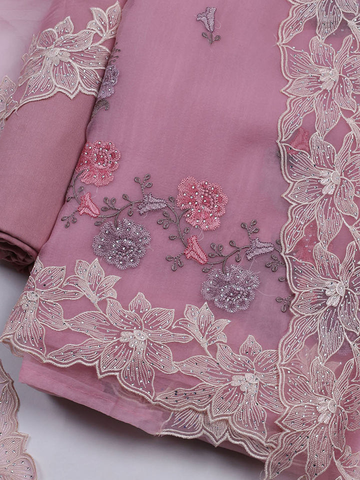 Embroidered Organza Unstitched Suit With Dupatta