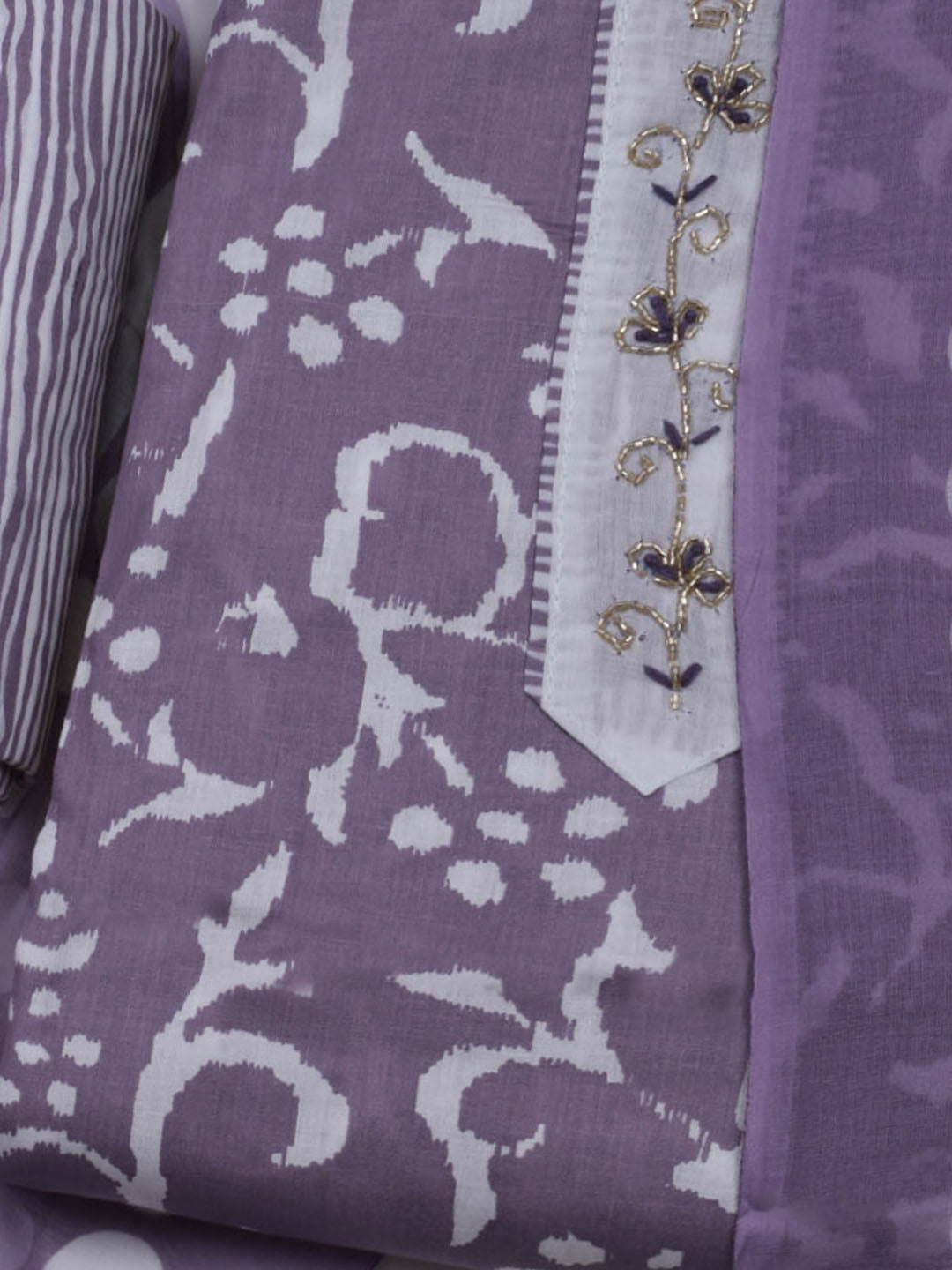 Printed Cotton Blend Unstitched Suit With Dupatta