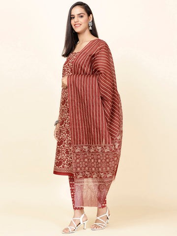 Printed Cotton Unstitched Suit Piece With Dupatta