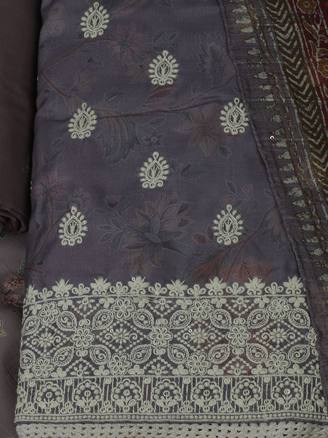 Embroidered Cotton Unstitched Suit With Pant &amp; Dupatta