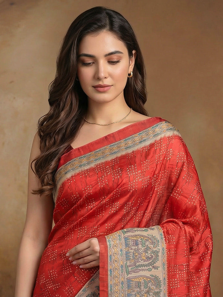 Printed Tussar Silk Saree