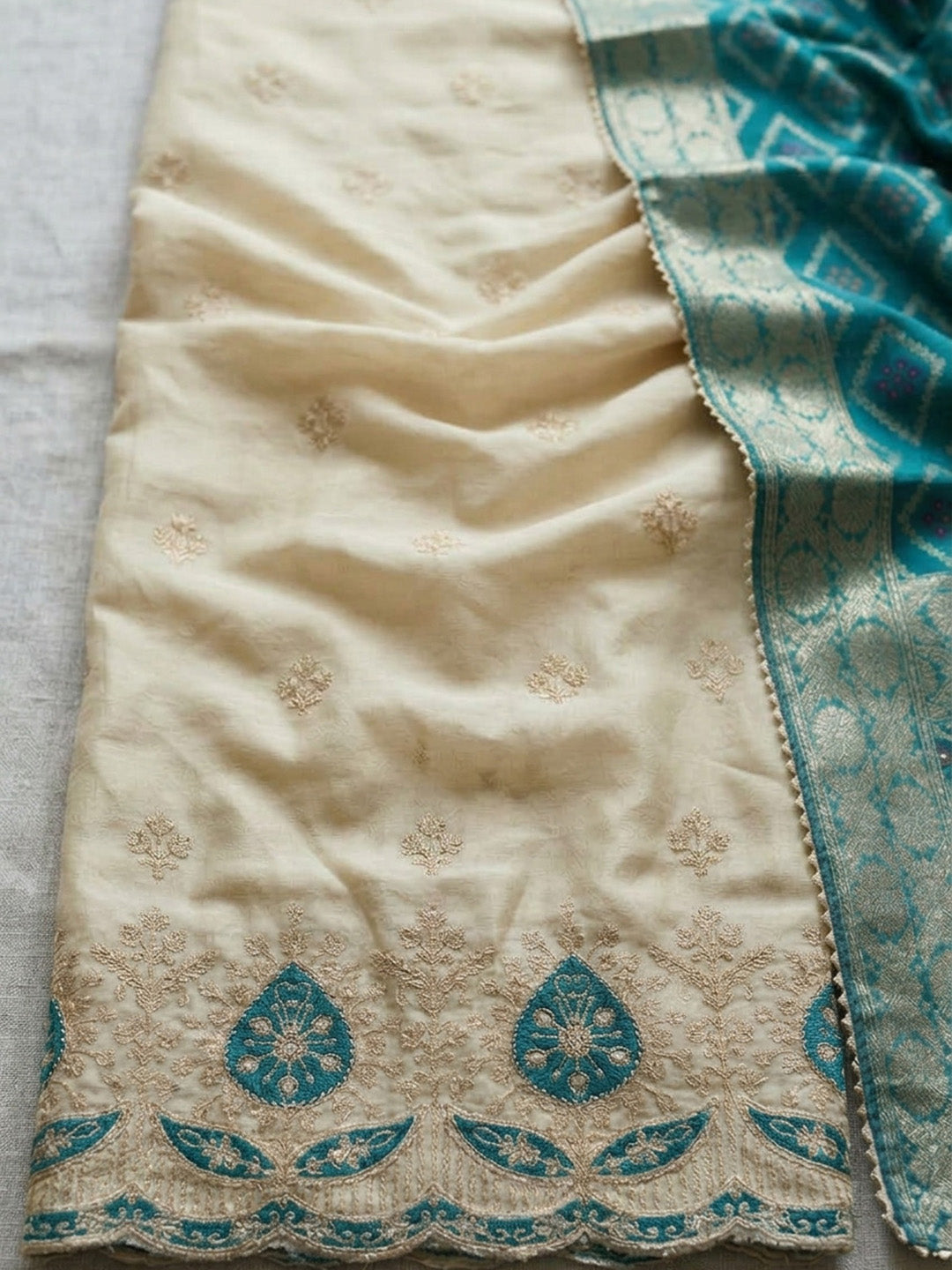 Embroidered Tissue Unstitched Suit With Pant &amp; Dupatta
