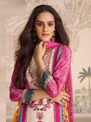 Embroidered Crepe Kurti With Plazzo & Dupatta