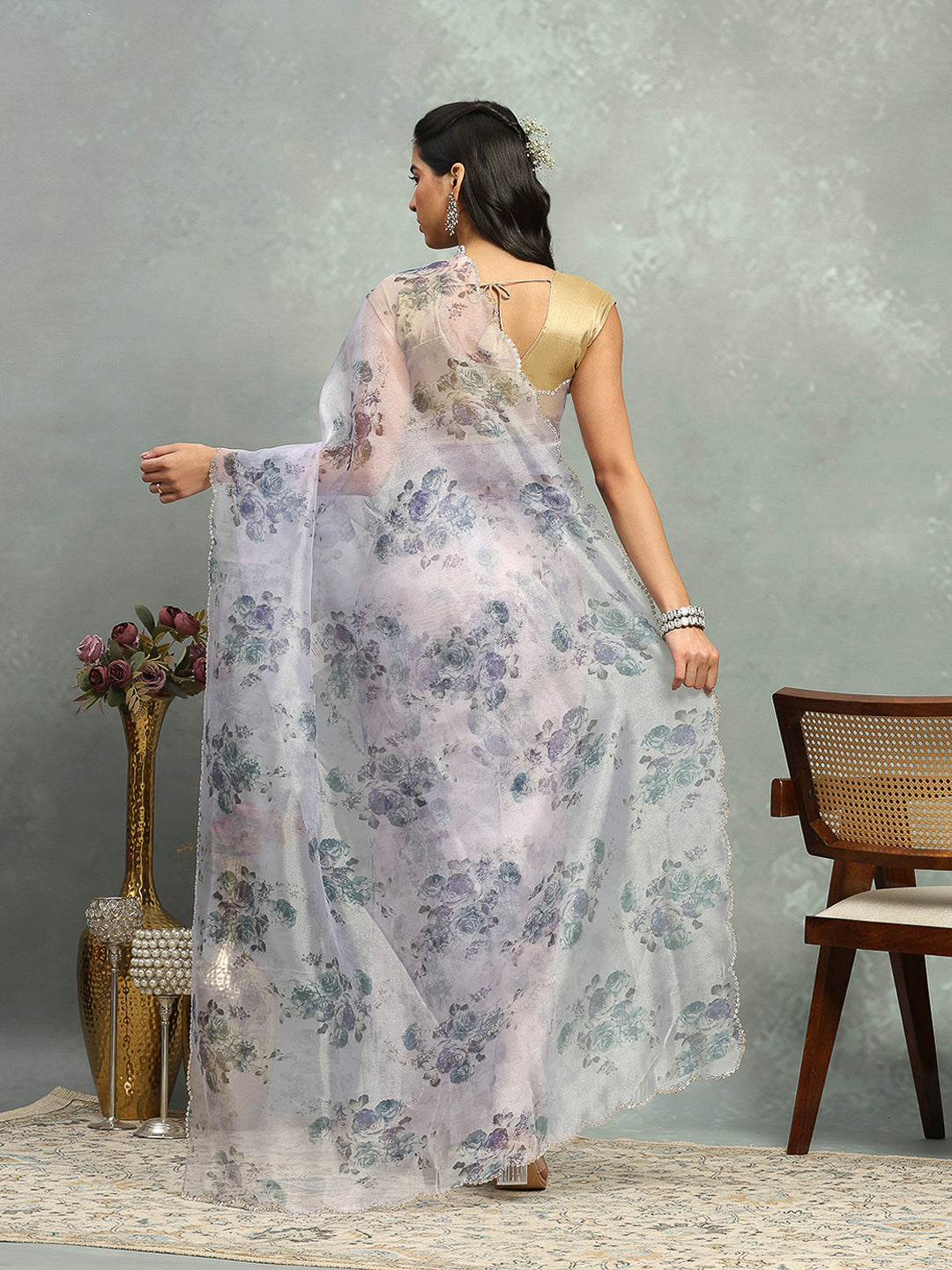 Digital Floral Printed Organza Saree