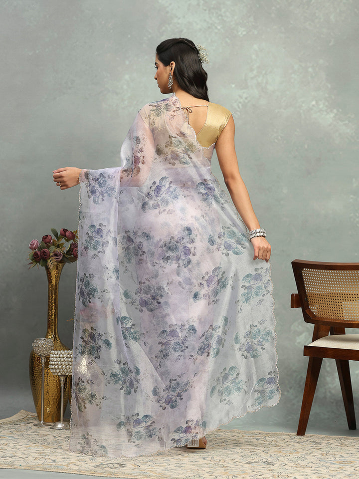 Digital Floral Printed Organza Saree