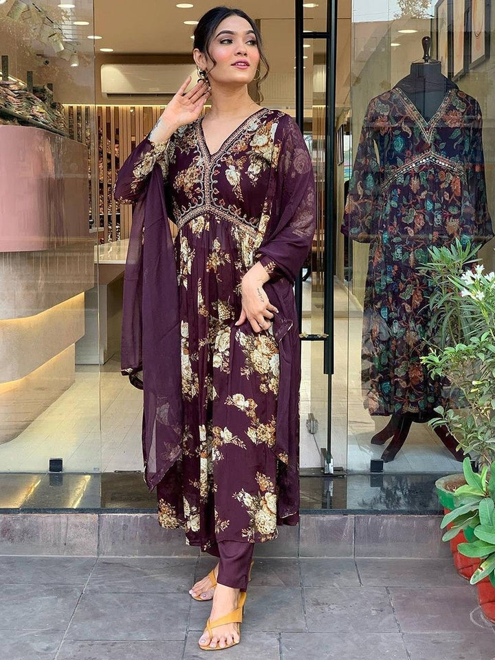 Neck Embroidery Cotton Blend Kurta With Pants &amp; Dupatta