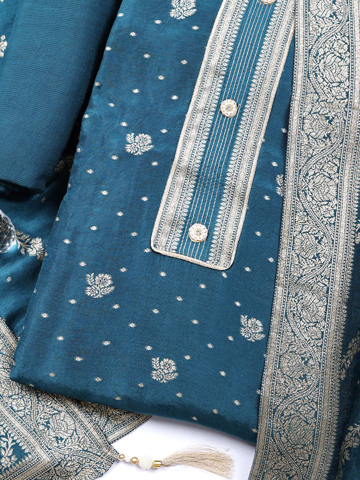 Woven Design Chanderi Unstitched Suit With Pant &amp; Dupatta
