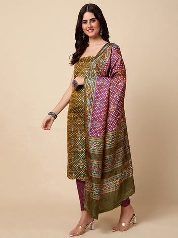 Patola Printed Cotton Unstitched Suit With Dupatta