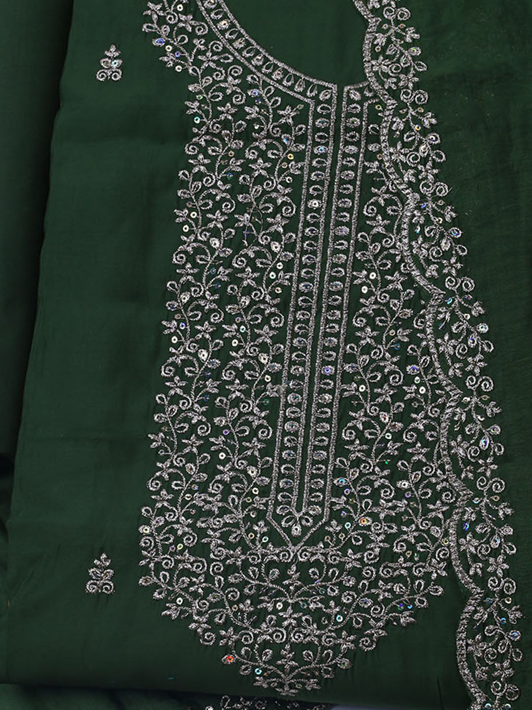 Neck Embroidered Chanderi Unstitched Suit With Dupatta