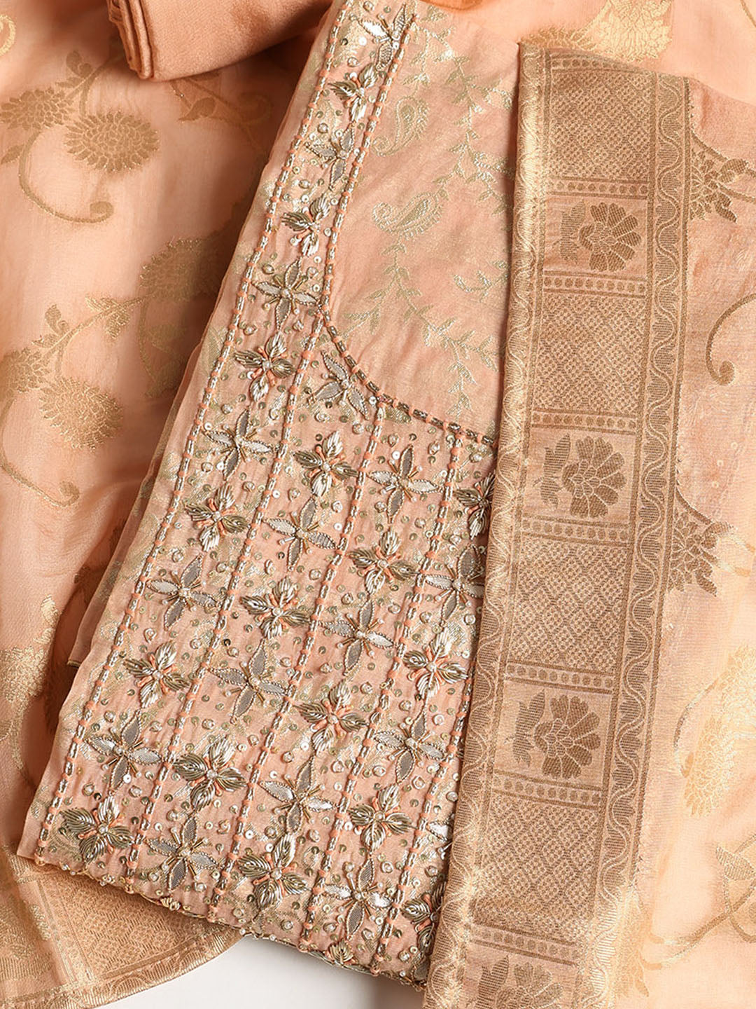 Embroidered Chanderi Unstitched Suit With Dupatta
