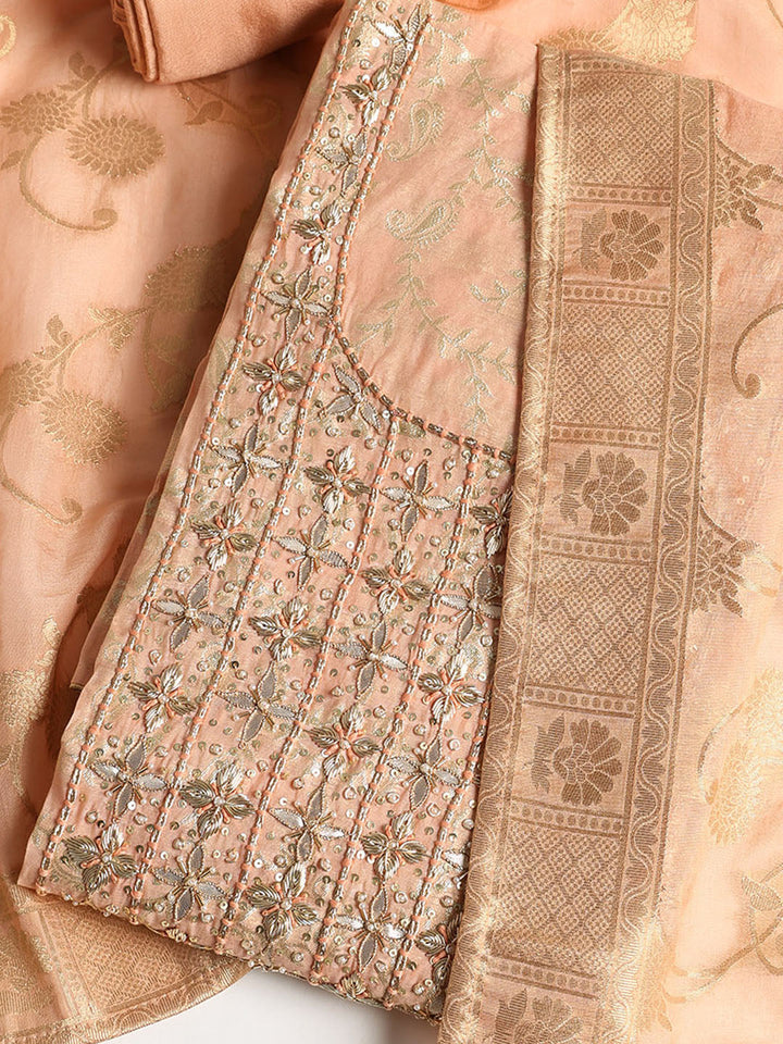 Embroidered Chanderi Unstitched Suit With Dupatta