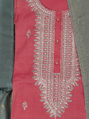 Embroidered Chanderi Onion Pink Unstitched Suit With Pant & Dupatta