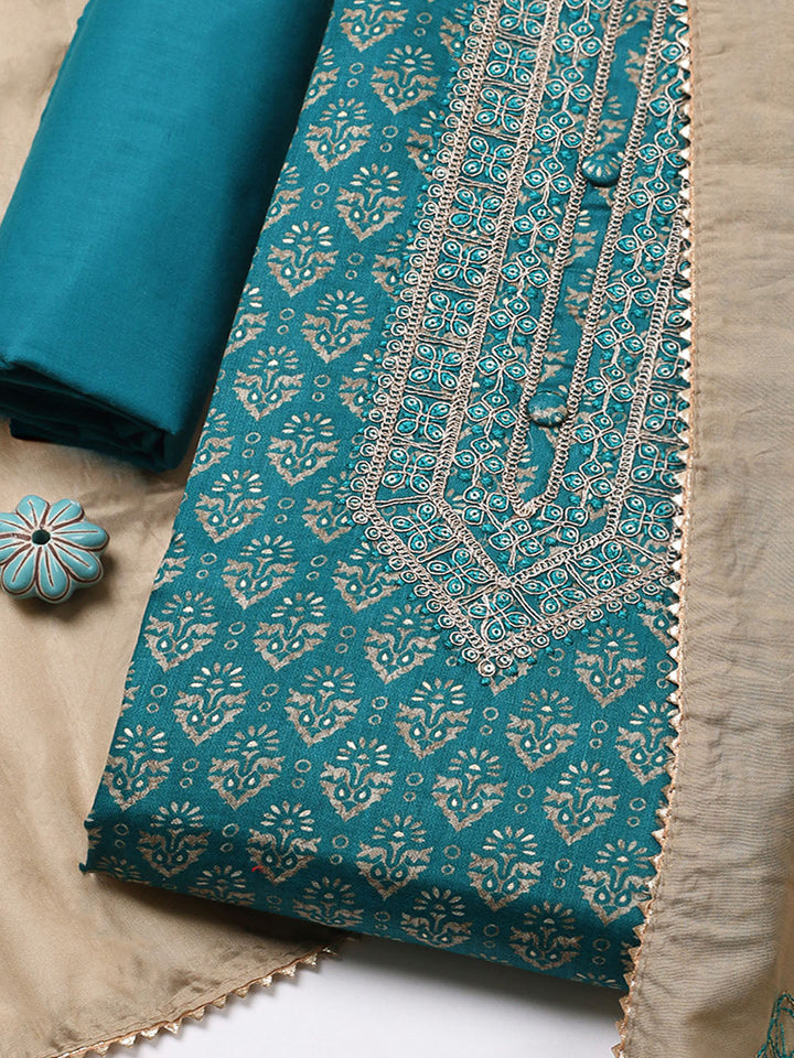 Embroidered Cotton Unstitched Suit With Pant &amp; Dupatta