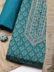Embroidered Cotton Unstitched Suit With Pant & Dupatta