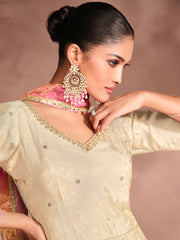 Embroidered Art Silk Suit With Pant & Dupatta