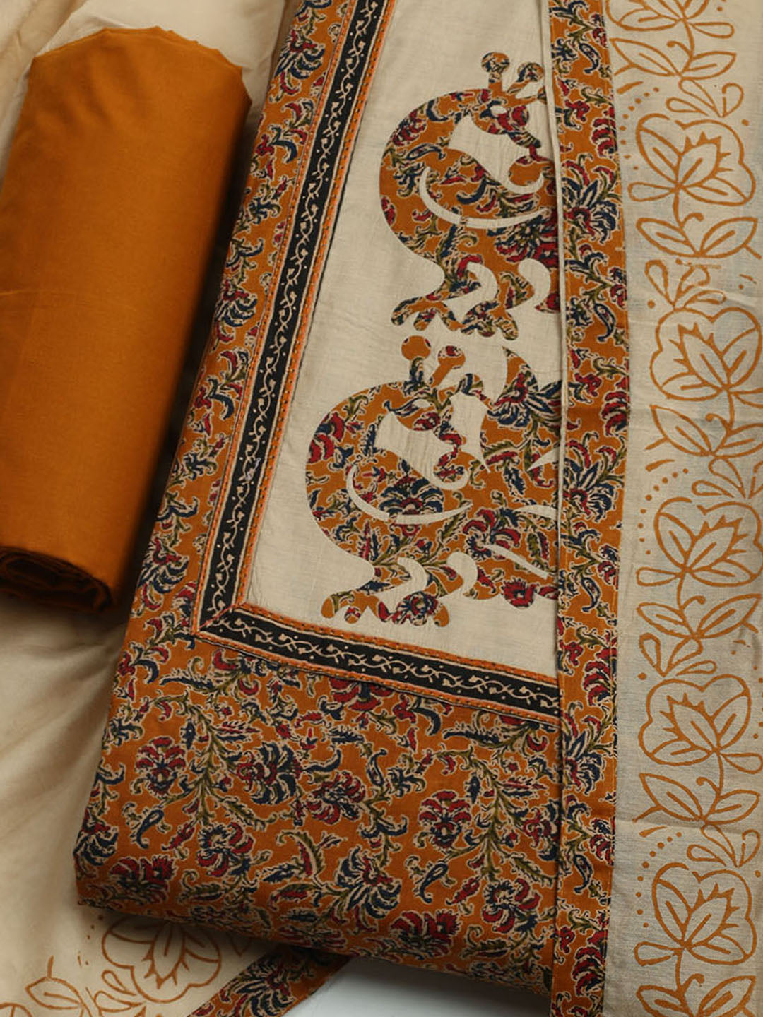 Printed Cotton Blend Unstitched Kurta With Pant &amp; Dupatta