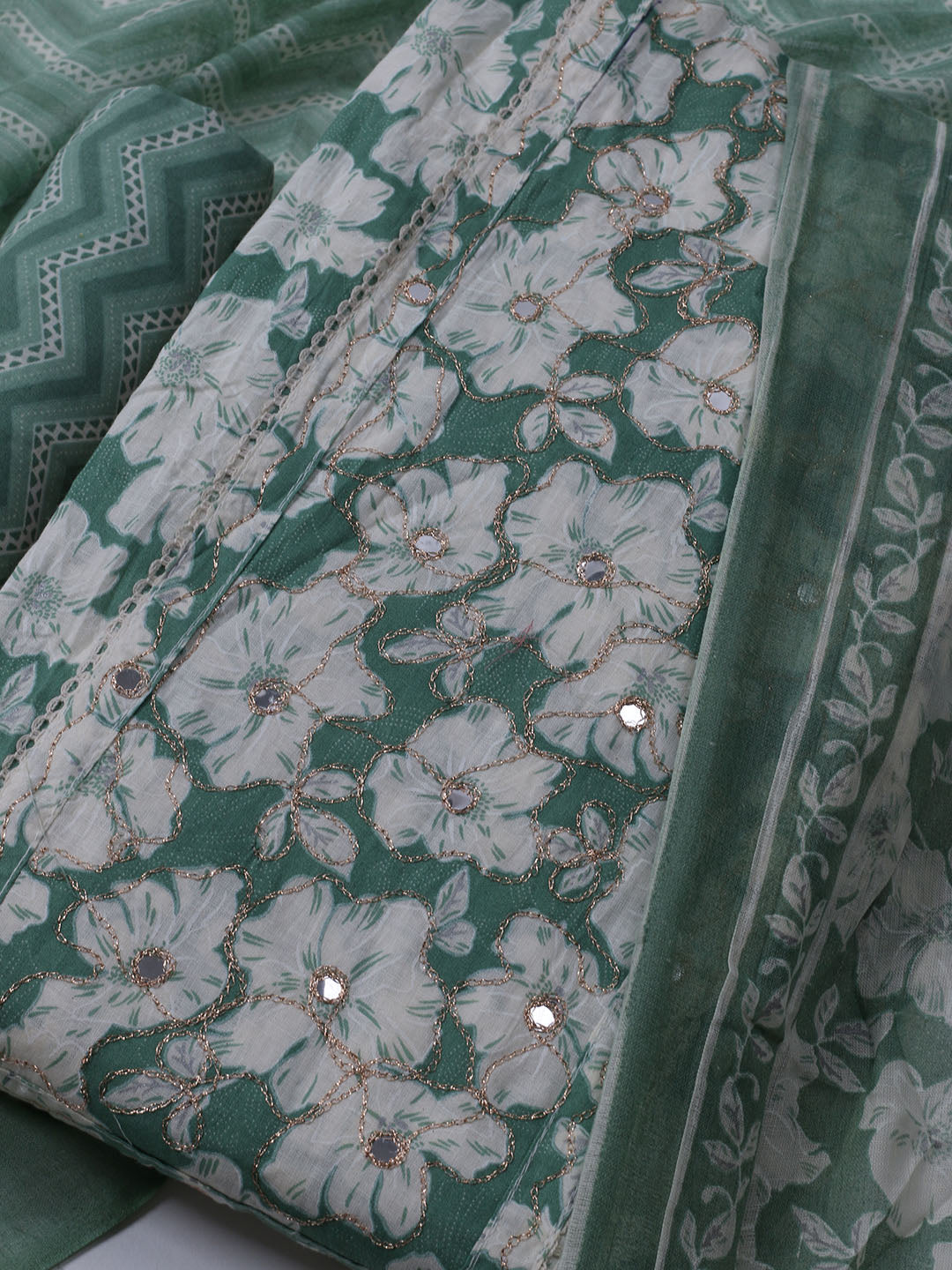 Printed Cotton Blend Unstitched Suit With Dupatta