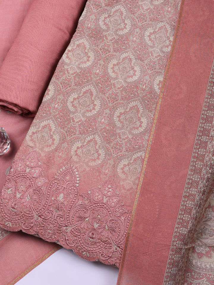 Embroidered Muslin Unstitched Suit With Pant &amp; Dupatta