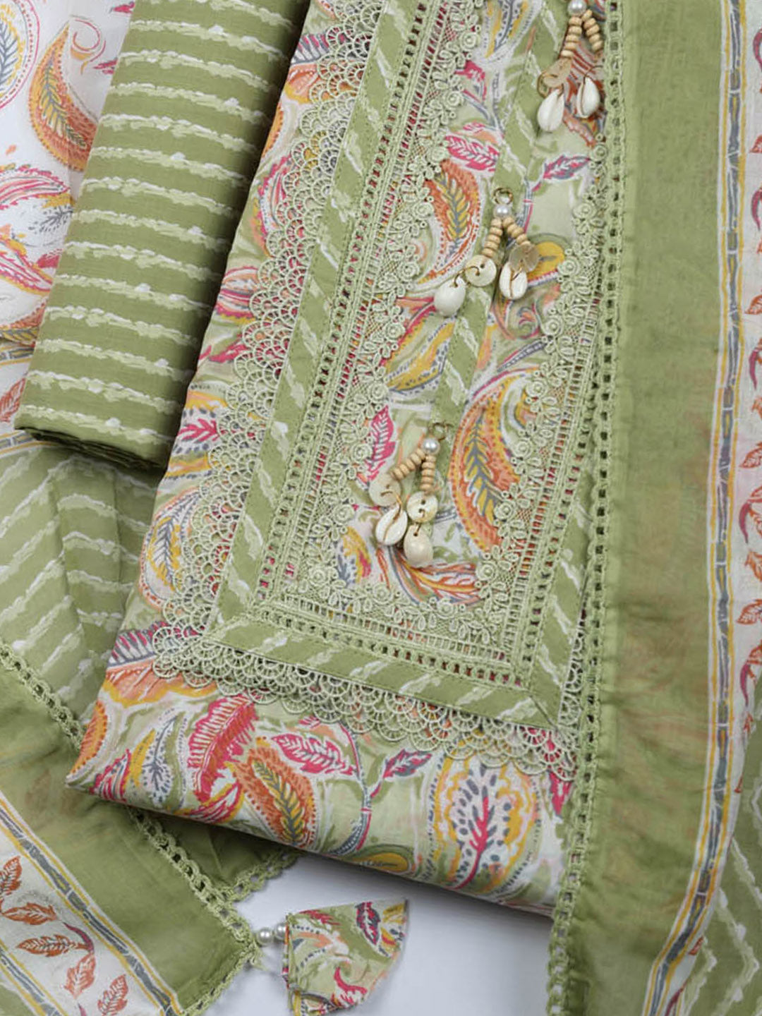 Embroidered Cotton Blend Unstitched Suit With Pant &amp; Dupatta