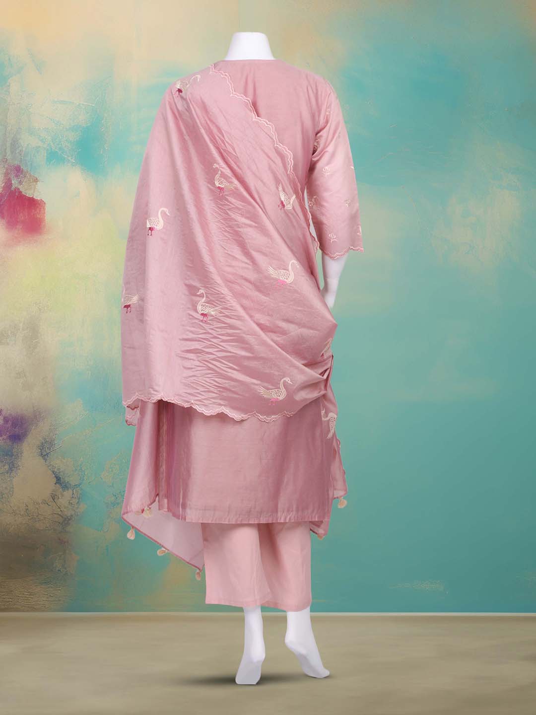 Embroidered Chanderi Kurta With Pant &amp; Dupatta