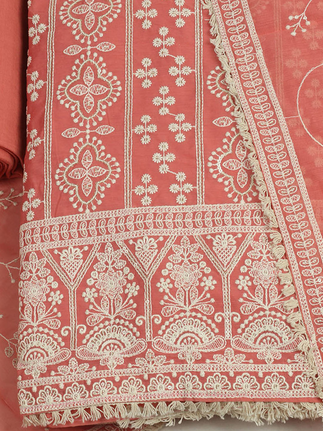 Embroidered Chanderi Unstitched Suit With Pant &amp; Dupatta