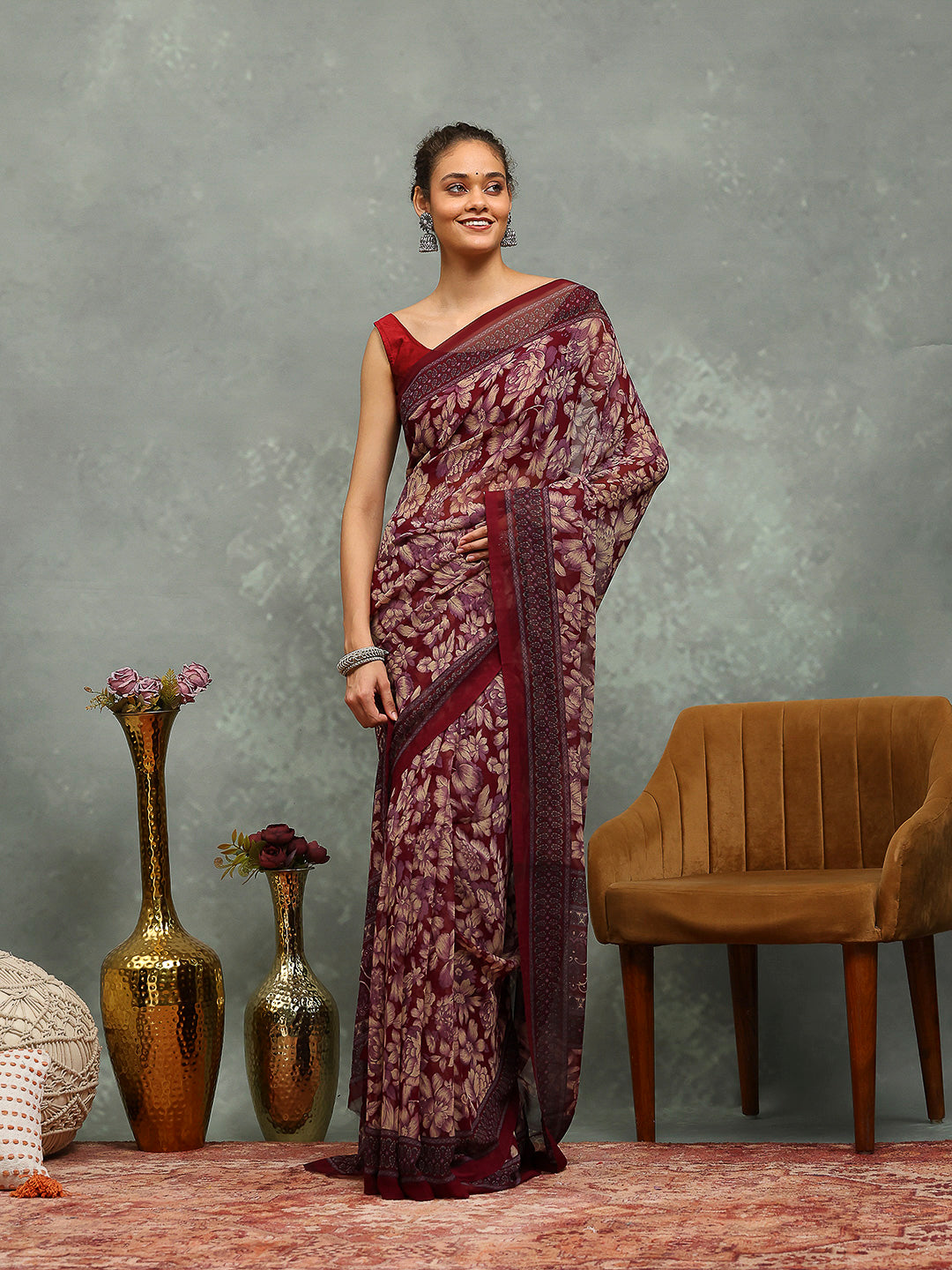 Floral Printed Georgette Saree