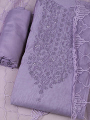 Embroidered Chanderi Lavender Unstitched Suit With Pant & Dupatta