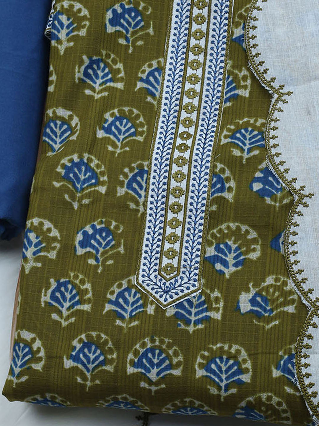 Neck Embroidered Cotton Blend Unstitched Suit With Dupatta
