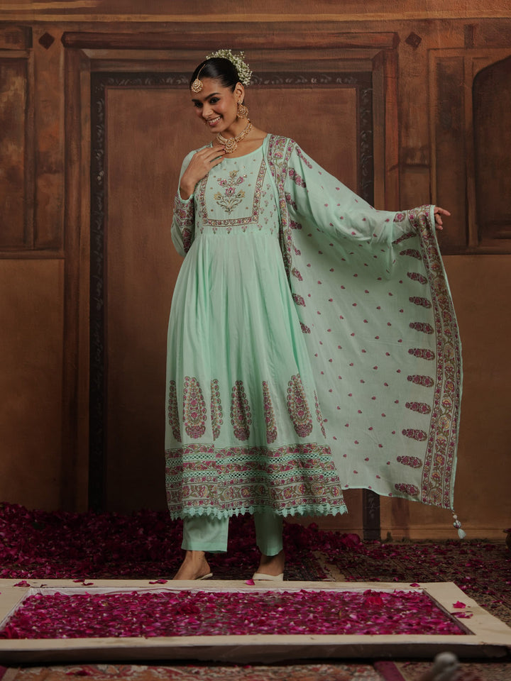 Woven Design Cotton Blend Kurta With Pant &amp; Dupatta