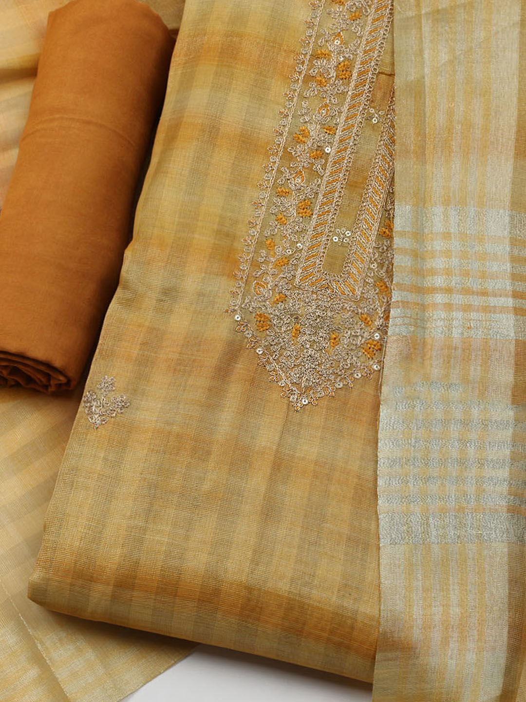 Embroidered Tissue Unstitched Kurta With Pant &amp; Dupatta