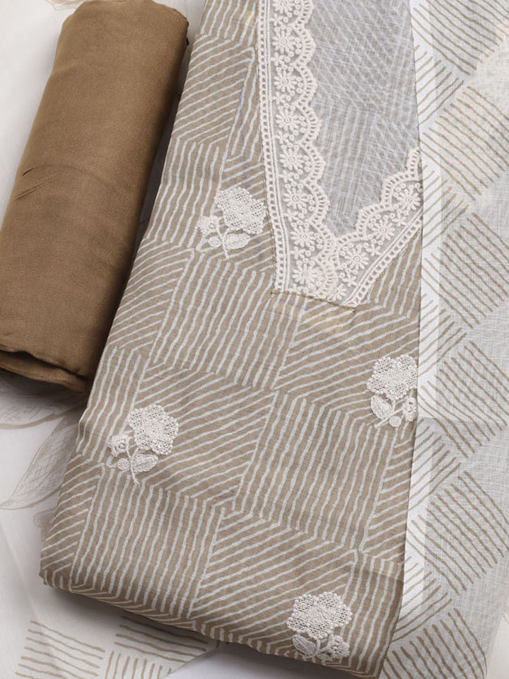 Printed Cotton Blend Unstitched Kurta With Pant &amp; Dupatta