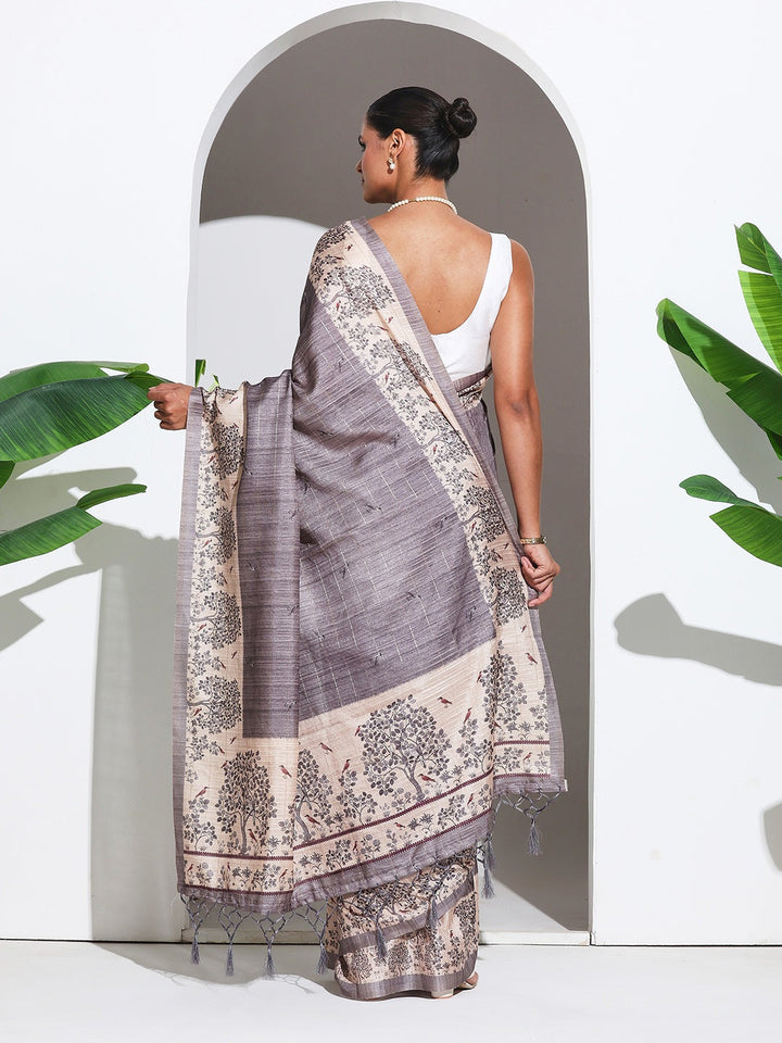 Floral Printed Tussar Silk Saree
