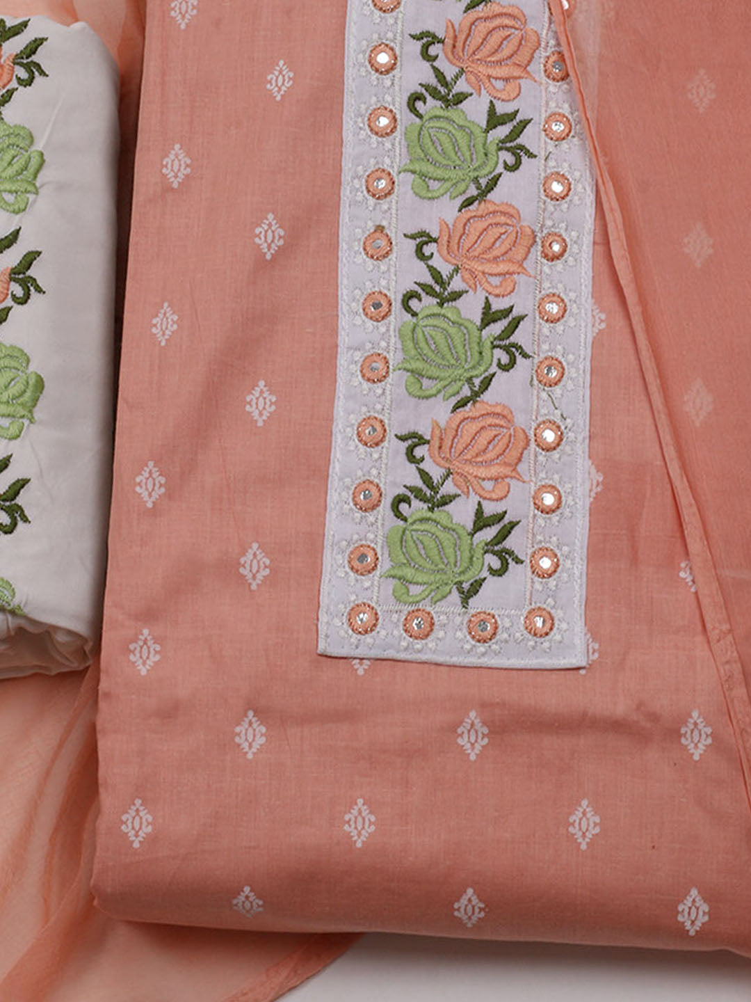 Printed Cotton Blend Unstitched Suit With Dupatta