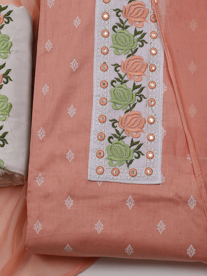 Printed Cotton Blend Unstitched Suit With Dupatta