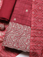 Embroidered Tussar Unstitched Suit With Pant & Dupatta