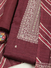 Embroidered Chanderi Unstitched Suit With Pant & Dupatta