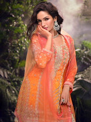 Embroidered Chinon Suit With Pant & Dupatta