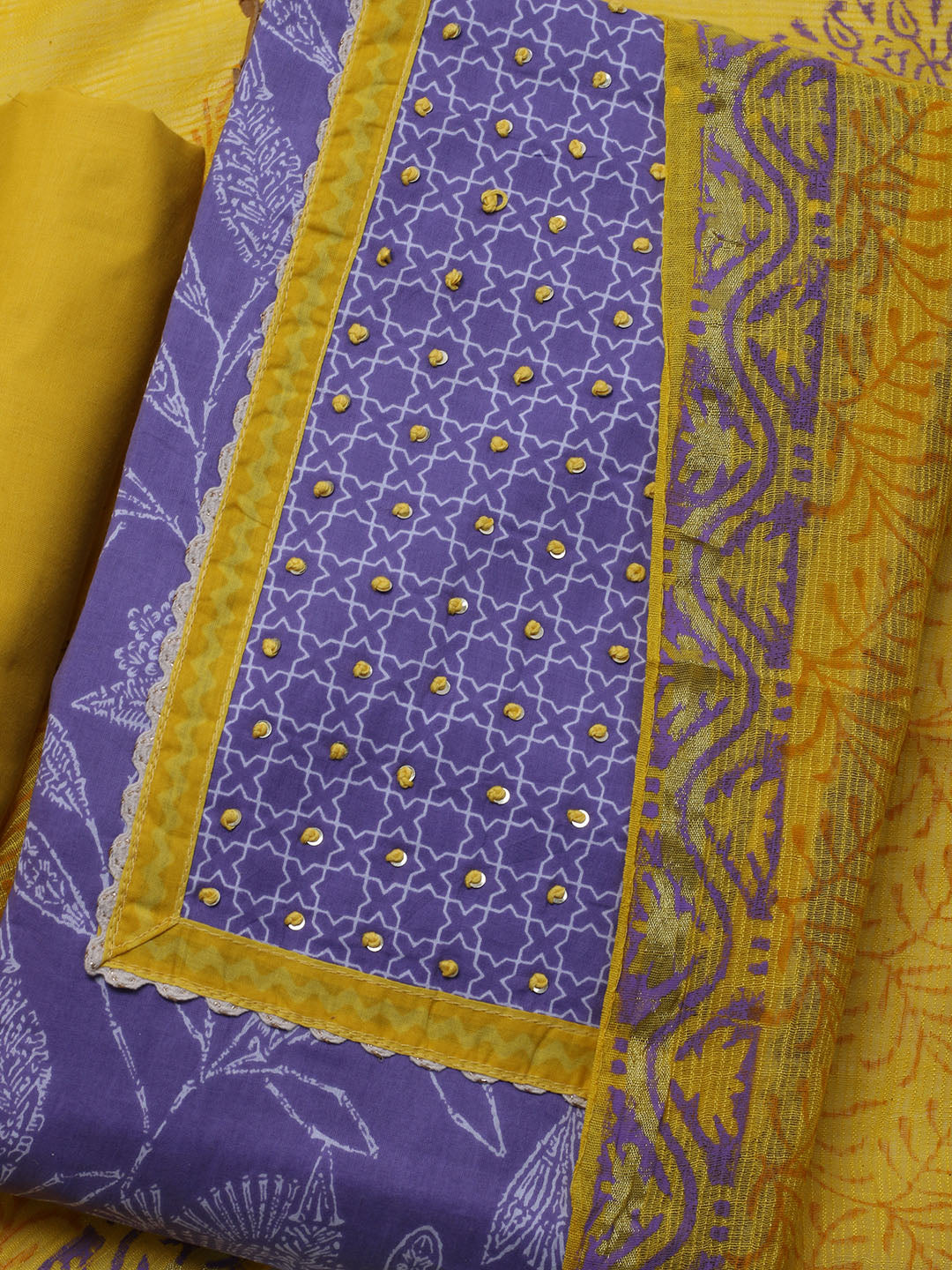 Printed Cotton Blend Unstitched Suit With Dupatta