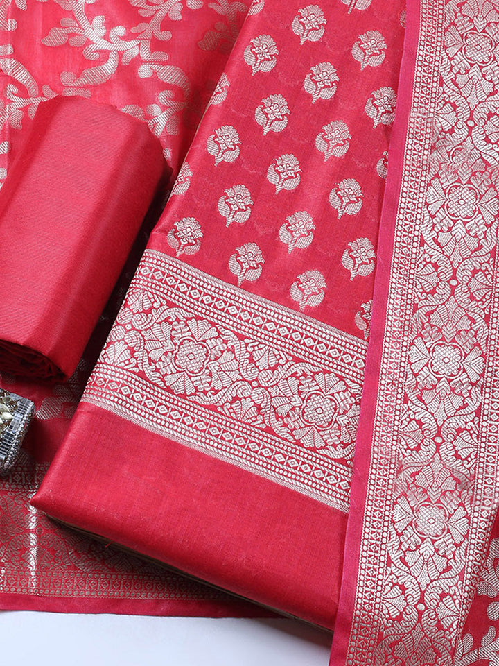 Banarasi Chanderi Unstitched Suit With Pant &amp; Dupatta