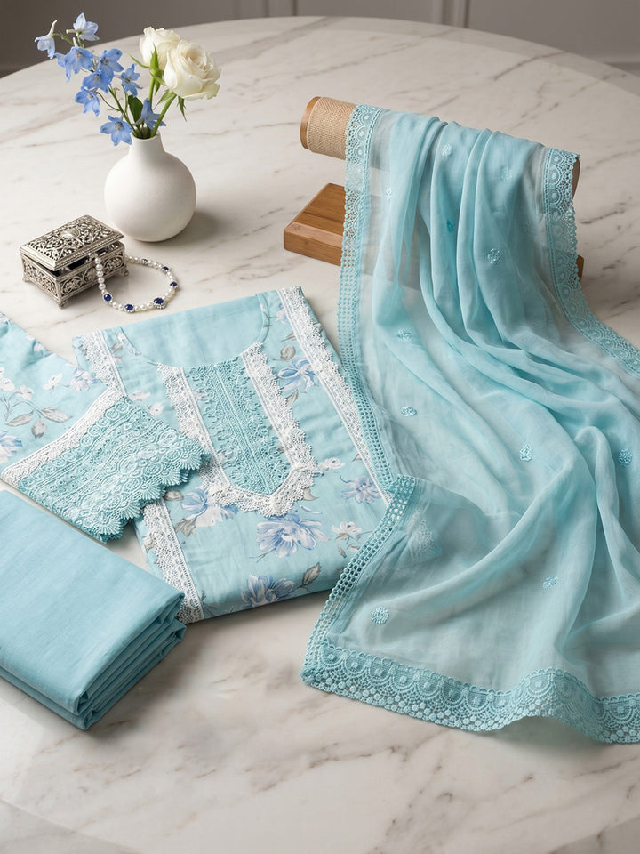 Neck Embroidered Cotton Blend Unstitched Suit With Dupatta