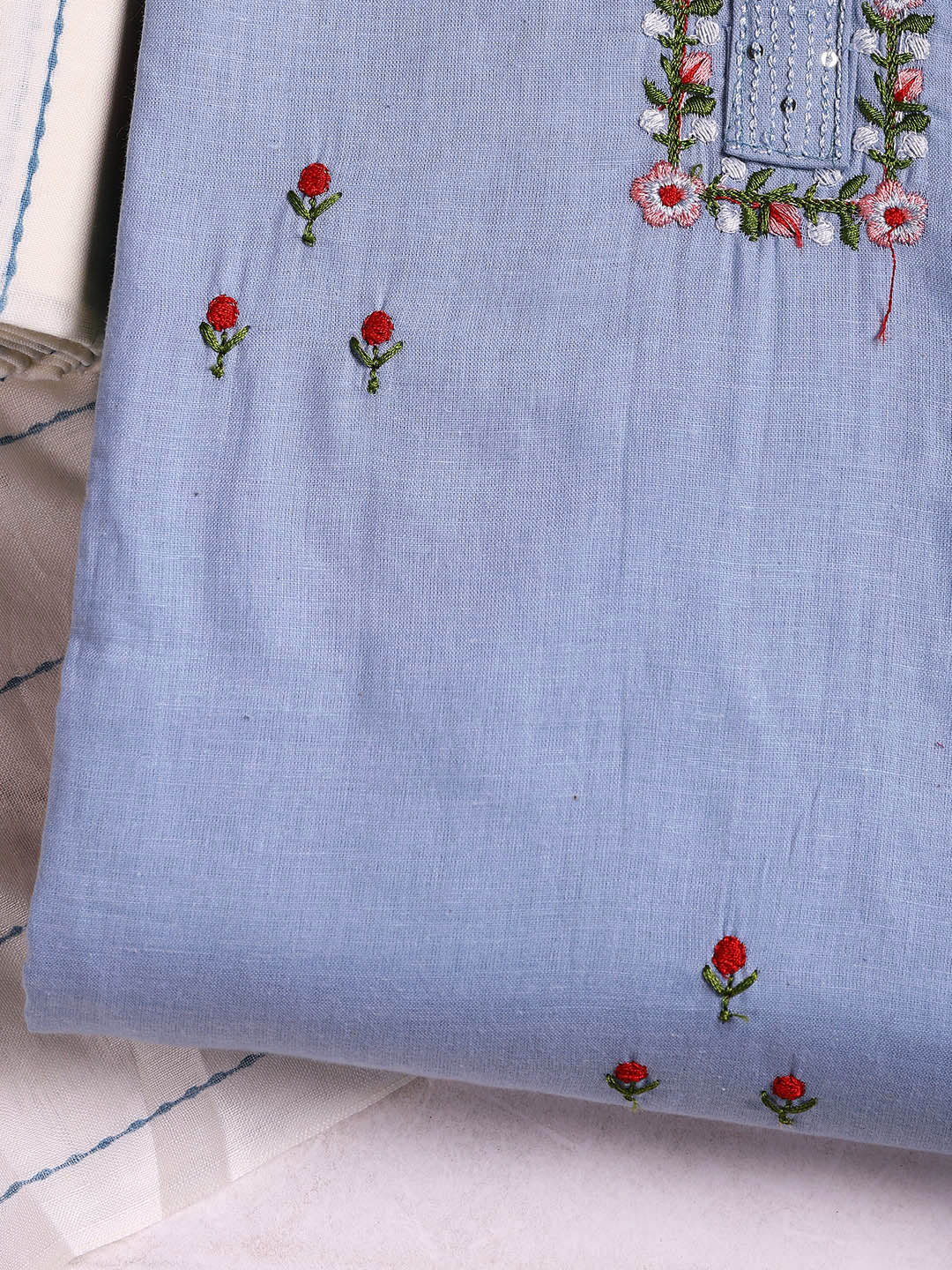 Printed Cotton Blend Unstitched Suit With Dupatta