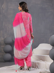 Neck Embroidery Muslin Kurta With Pants & Dupatta