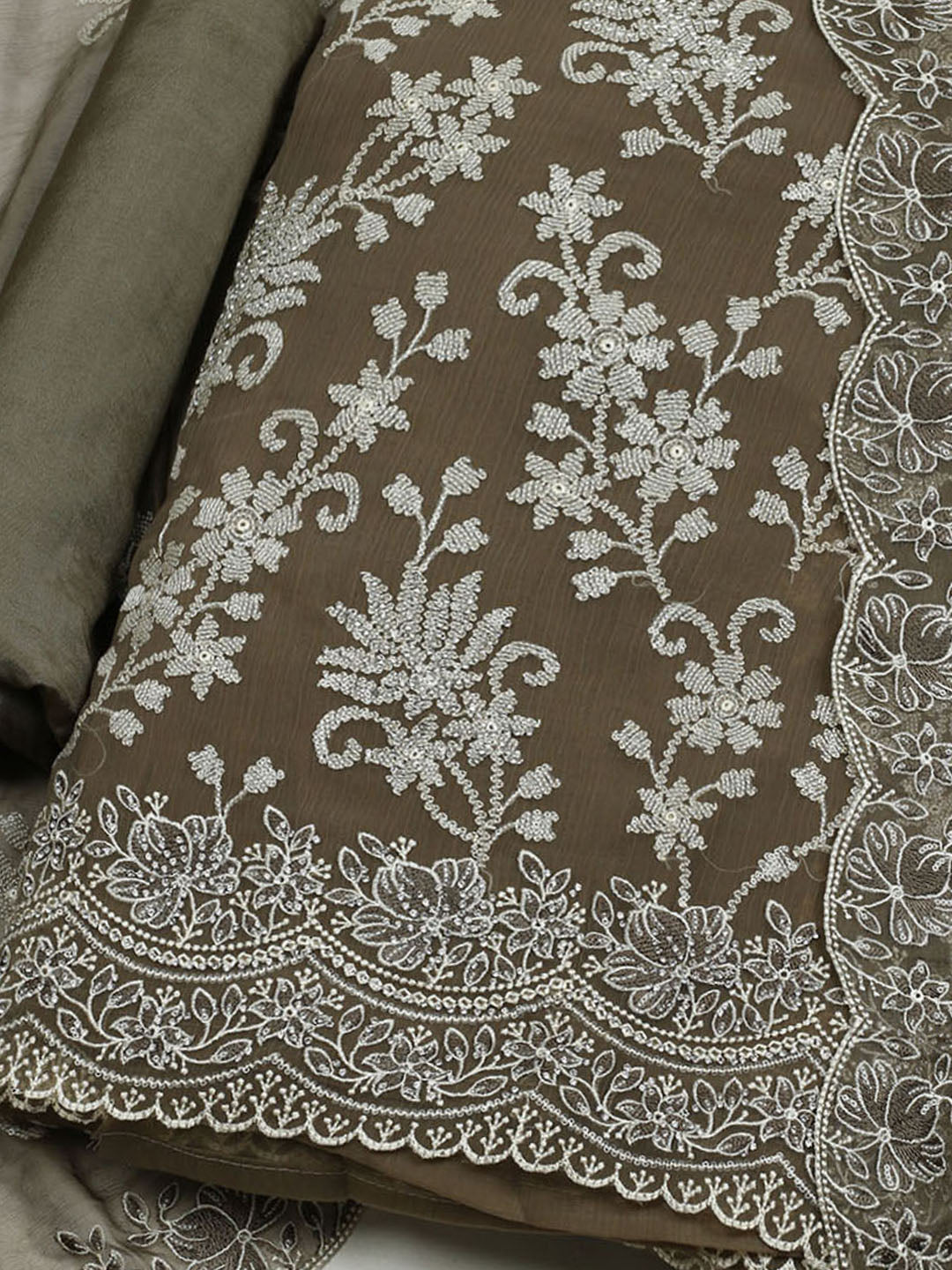 Embroidered Organza Unstitched Suit With Dupatta