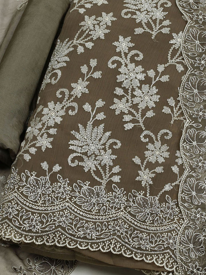 Embroidered Organza Unstitched Suit With Dupatta