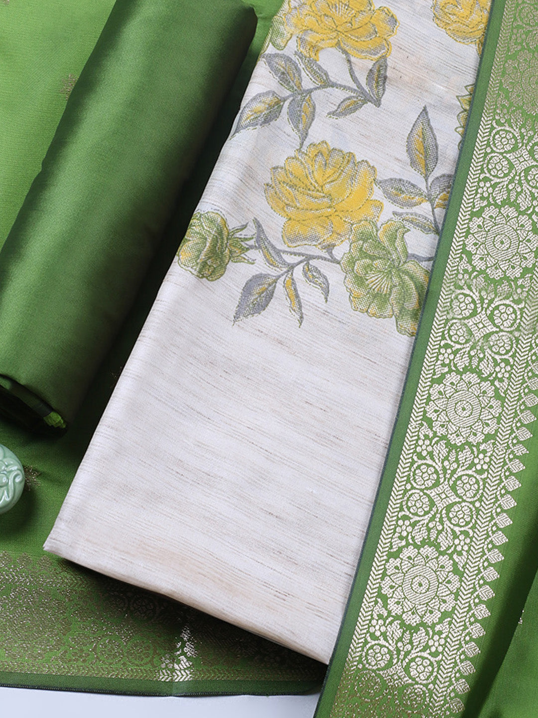 Banarasi Chanderi Unstitched Suit With Pant &amp; Dupatta